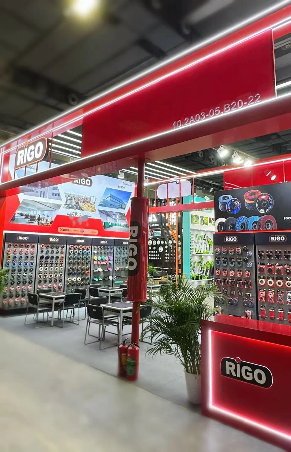 RIGO exhibition booth entrance and complete abrasives range